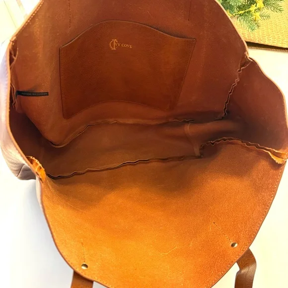 Brown Leather Tote Bag with Colorful Stripe - Picture 5 of 8